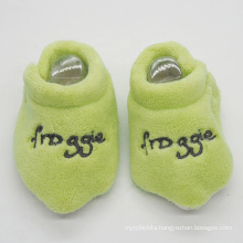 Green embroidery coral fleece winter baby slipper wholesale toddler shoes